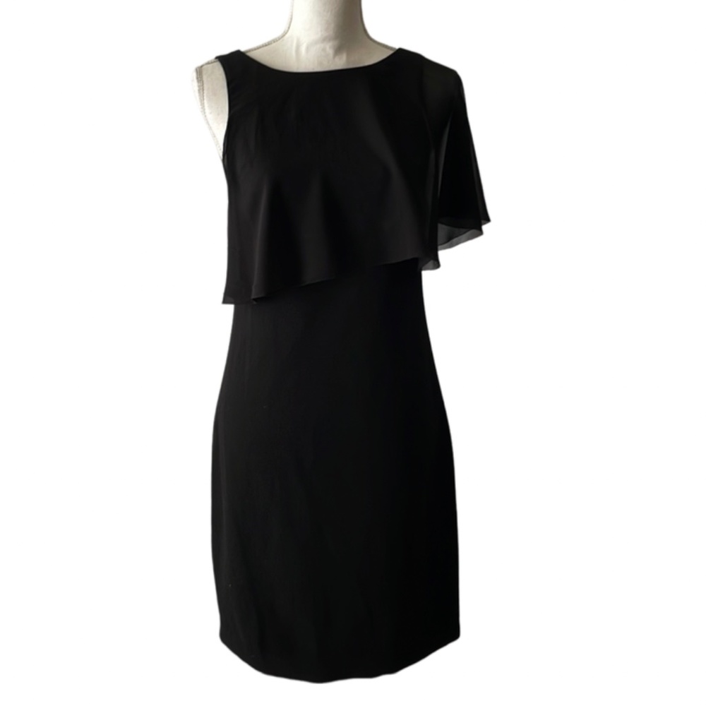 Trina Turk Black Sheath Sleeveless Sheer Draped Dress - Small